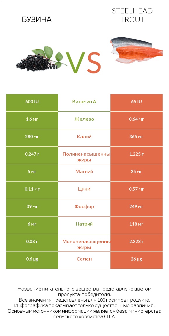 Бузина vs Steelhead trout infographic