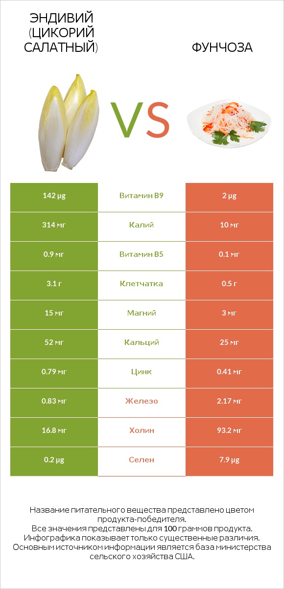 Эндивий (Цикорий салатный) vs Фунчоза infographic