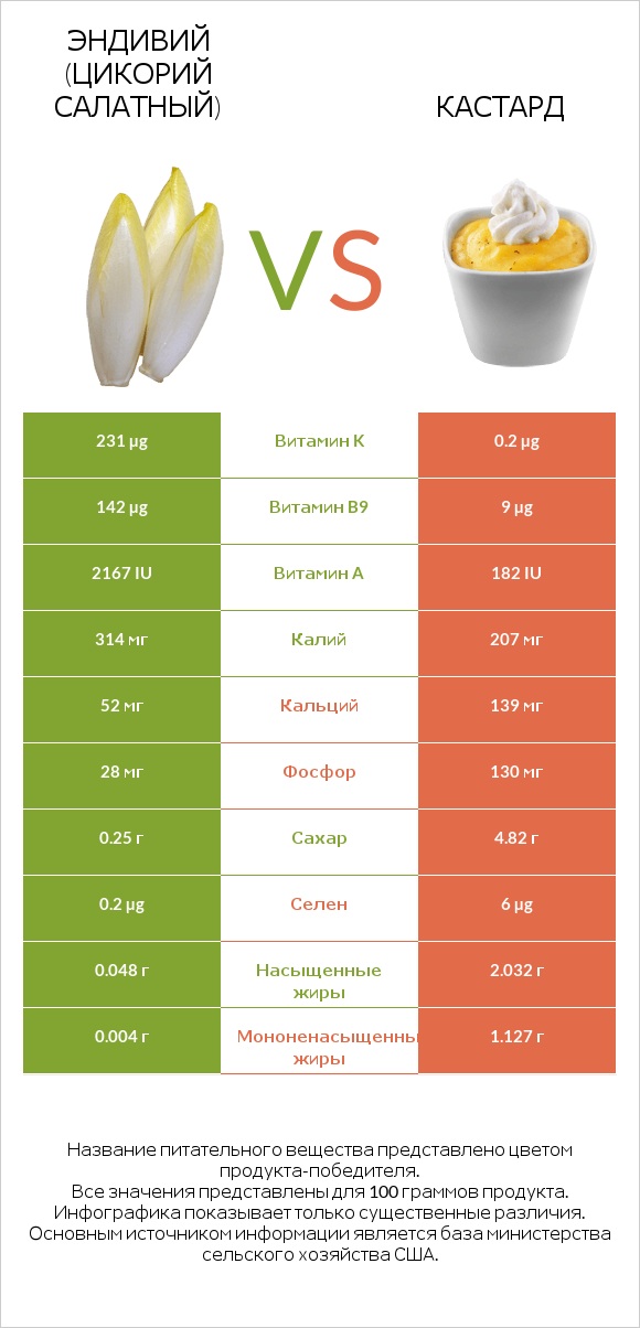 Эндивий (Цикорий салатный) vs Кастард infographic