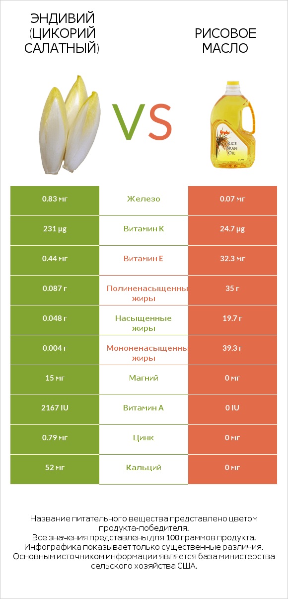 Эндивий (Цикорий салатный)  vs Рисовое масло infographic