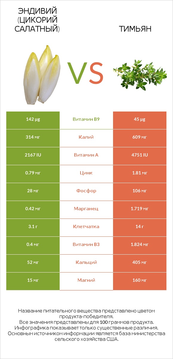 Эндивий (Цикорий салатный) vs Тимьян infographic