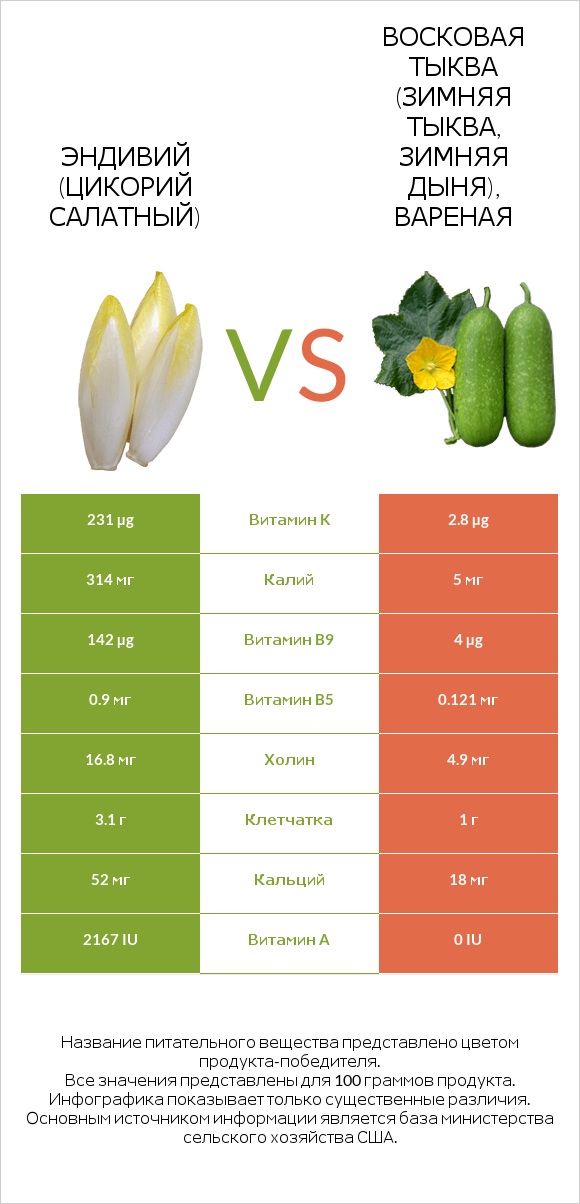 Эндивий vs Wax gourd infographic