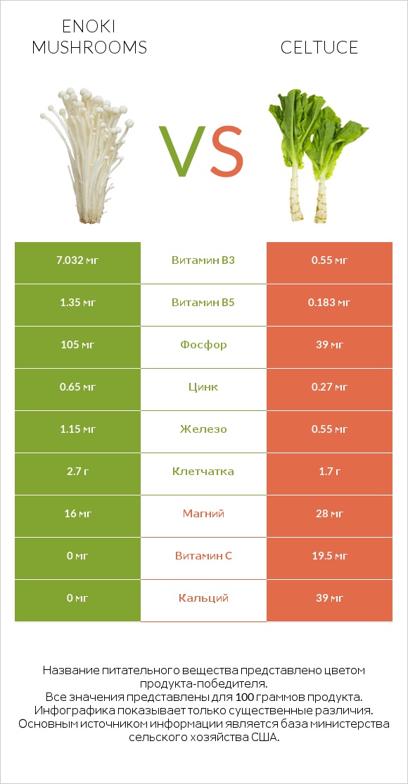Enoki mushrooms vs Celtuce infographic