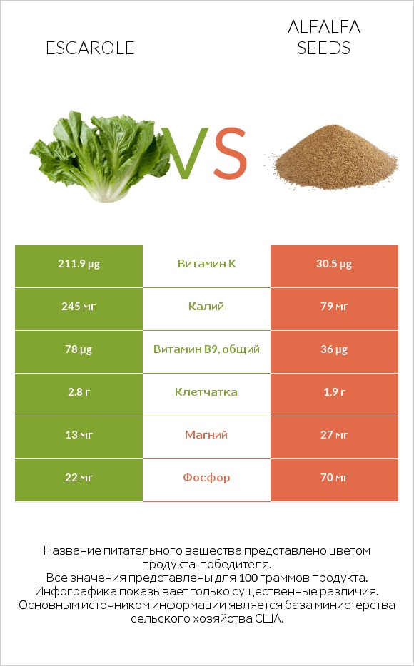 Escarole vs Alfalfa seeds infographic