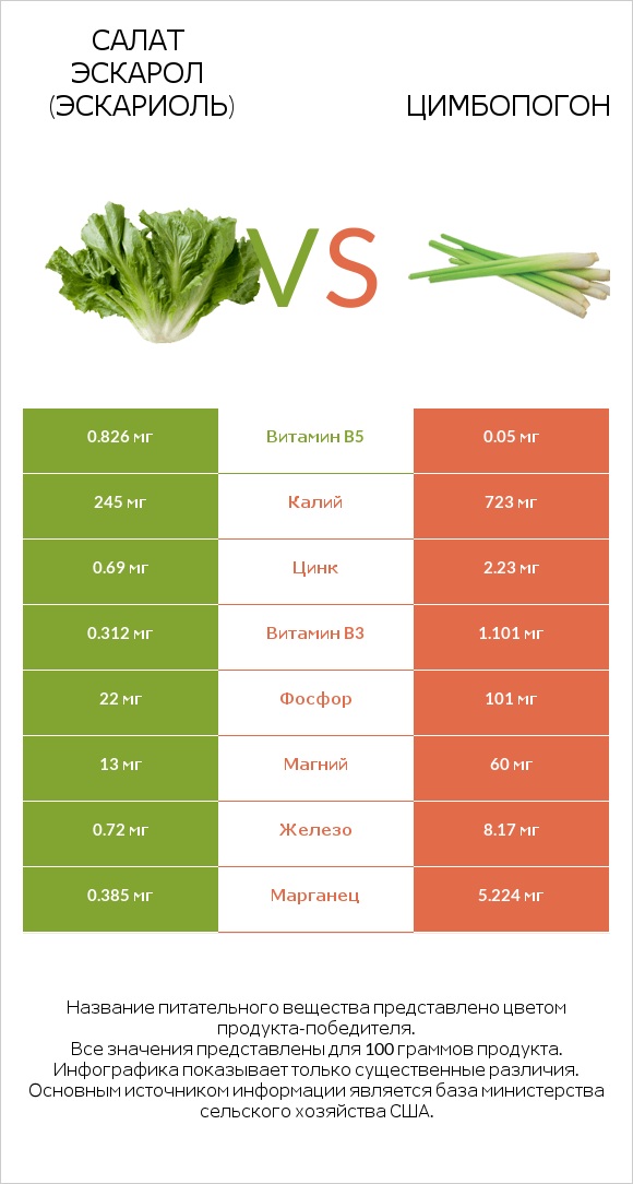 Салат Эскарол (эскариоль) vs Цимбопогон infographic