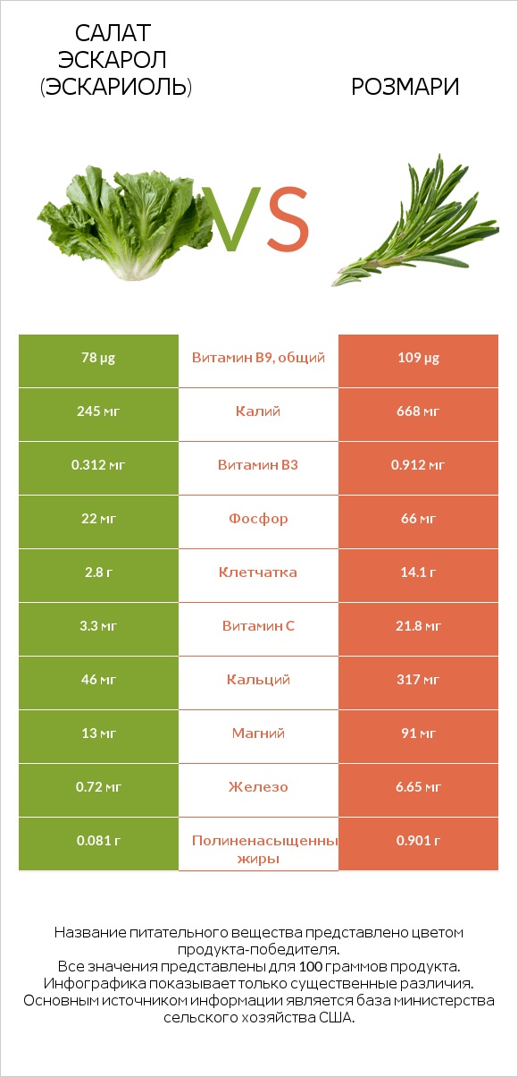 Салат Эскарол (эскариоль) vs Розмари infographic