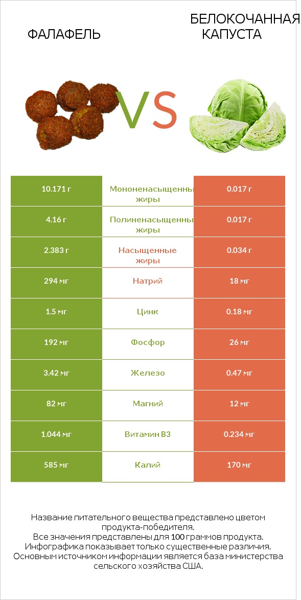 Фалафель vs Белокочанная капуста infographic