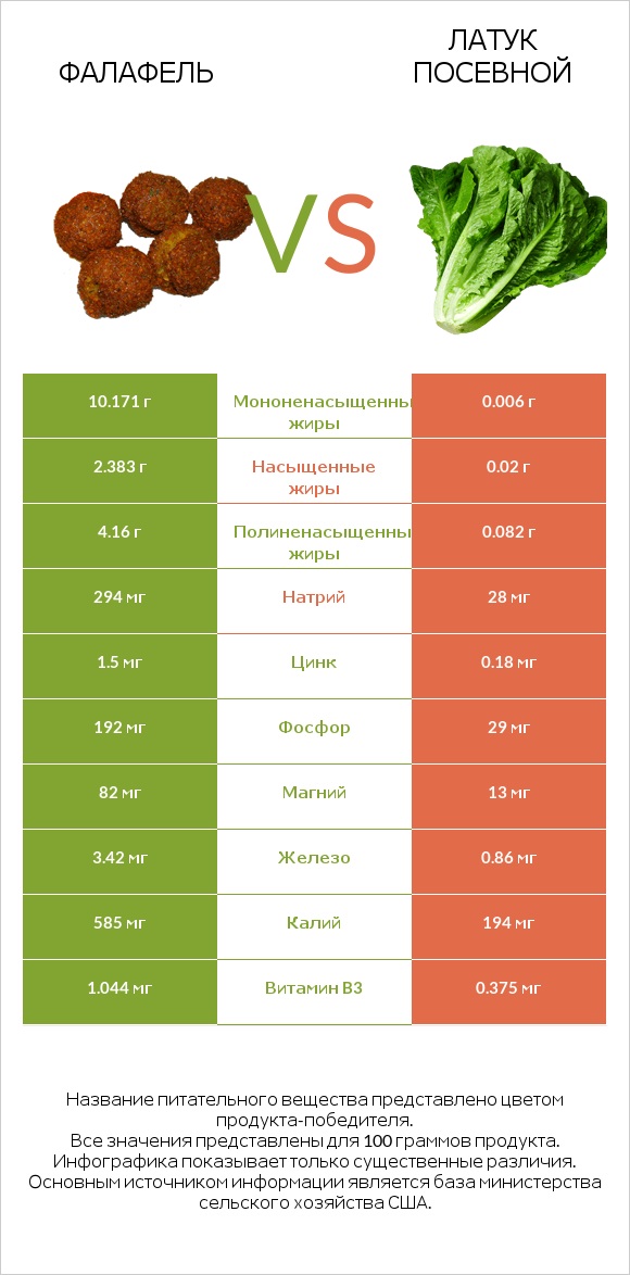 Фалафель vs Латук посевной infographic