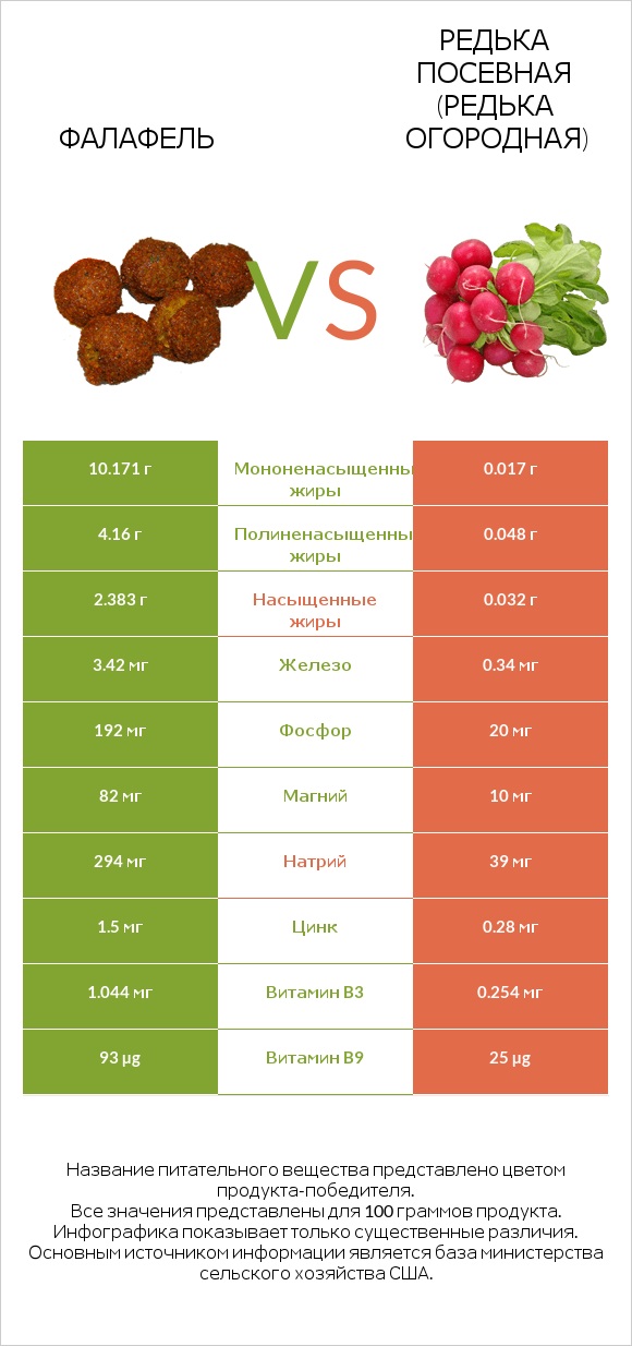 Фалафель vs Редька посевная (Редька огородная) infographic