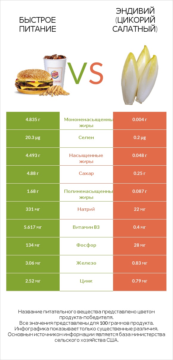 Быстрое питание vs Эндивий (Цикорий салатный)  infographic