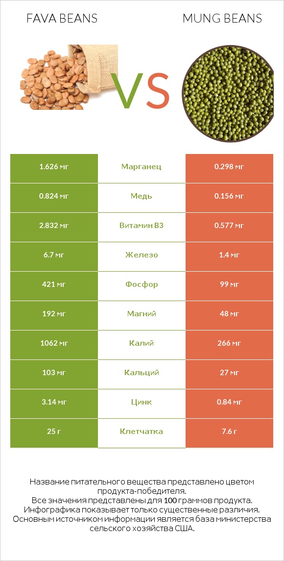 Fava beans vs Mung beans infographic