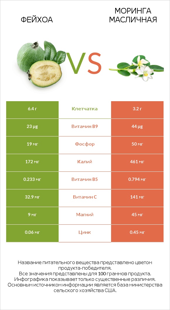 Фейхоа vs Моринга масличная infographic