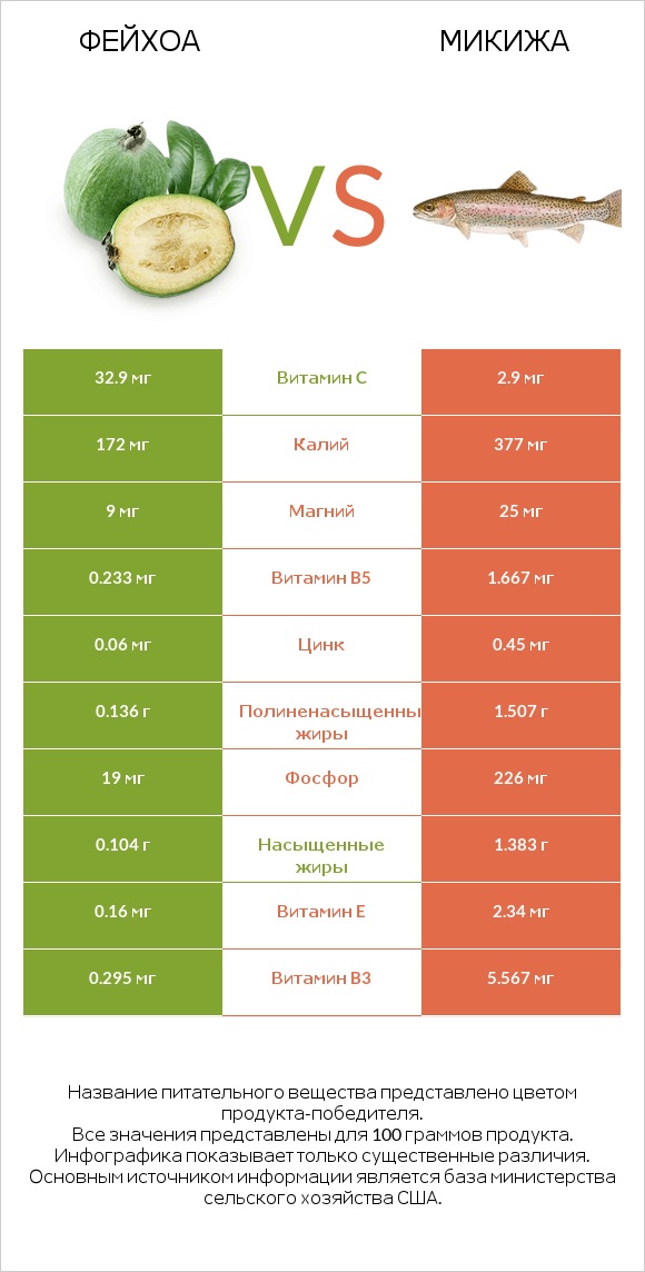 Фейхоа vs Микижа infographic
