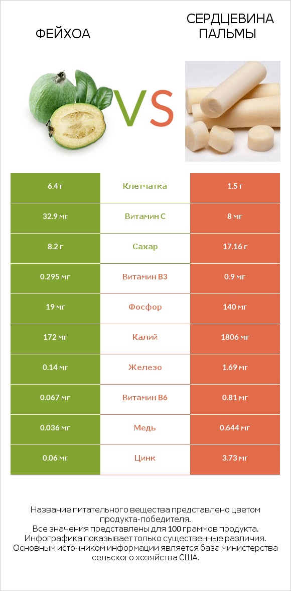 Фейхоа vs Сердцевина пальмы infographic