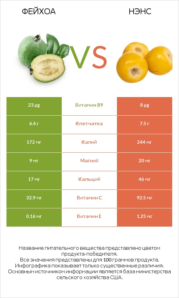 Фейхоа vs Нэнс infographic