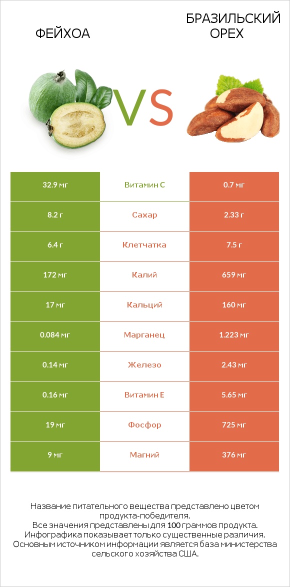 Фейхоа vs Бразильский орех infographic