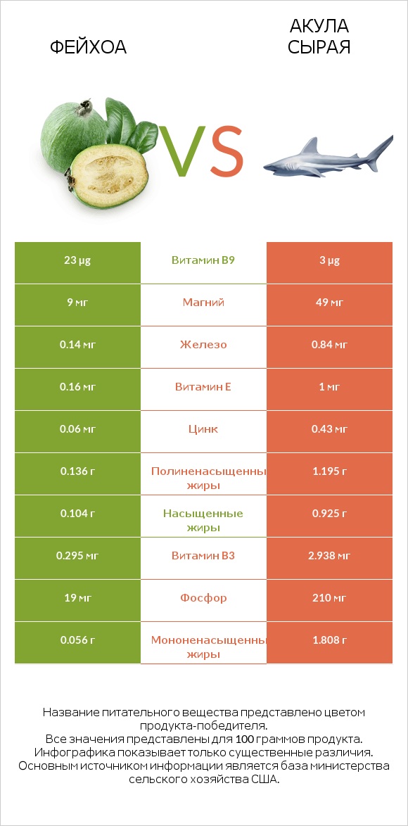 Фейхоа vs Акула сырая infographic