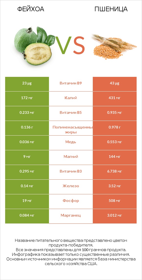 Фейхоа vs Пшеница infographic