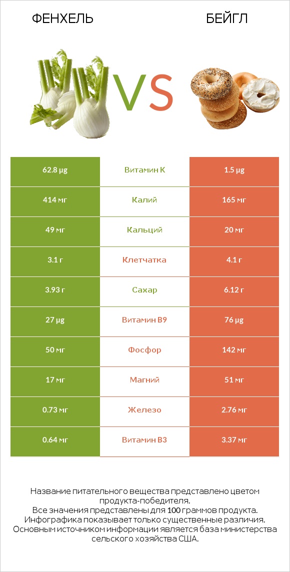 Фенхель vs Бейгл infographic