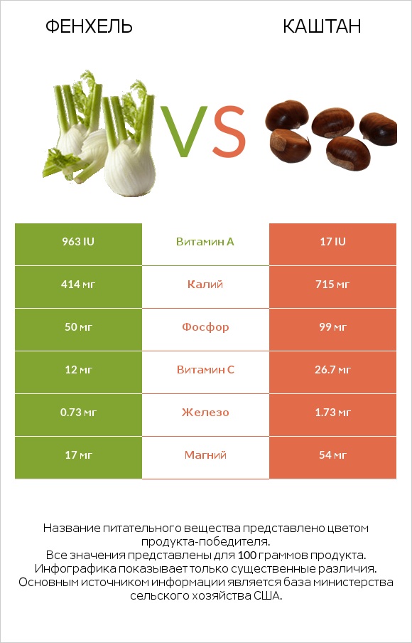 Фенхель vs Каштан infographic