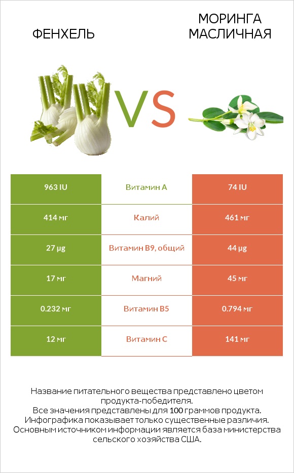 Фенхель vs Моринга масличная infographic