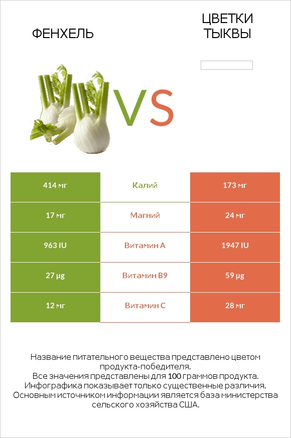 Фенхель vs Pumpkin flowers infographic