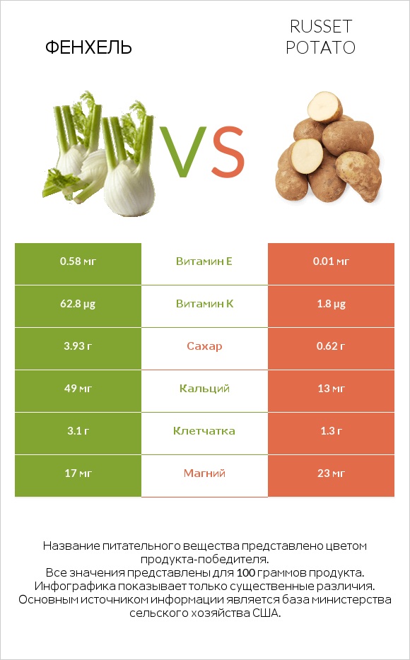 Фенхель vs Russet potato infographic