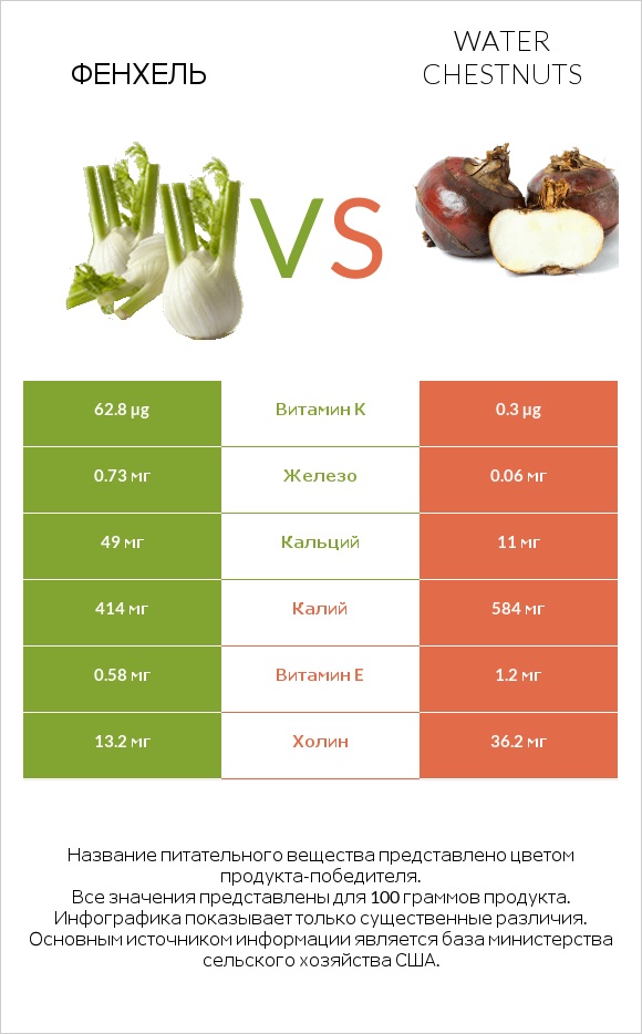 Фенхель vs Water chestnuts infographic