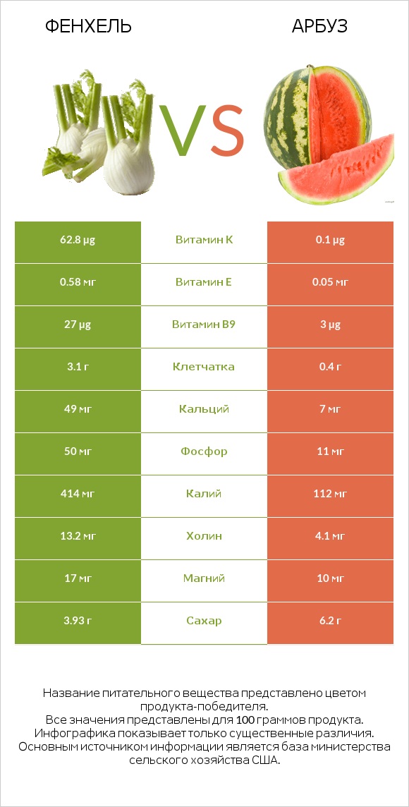 Фенхель vs Арбуз infographic