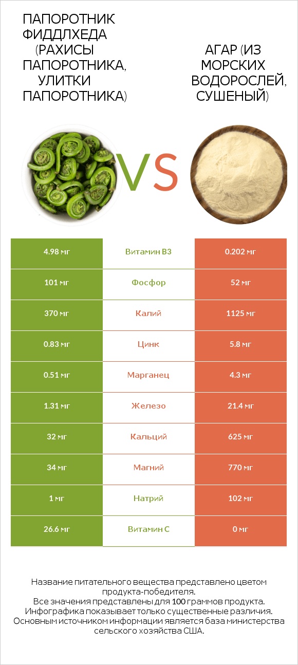 Fiddlehead ferns vs Agar infographic