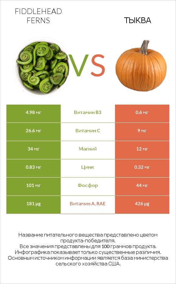 Fiddlehead ferns vs Тыква infographic