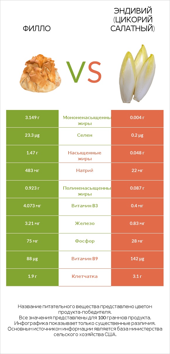 Филло vs Эндивий (Цикорий салатный)  infographic