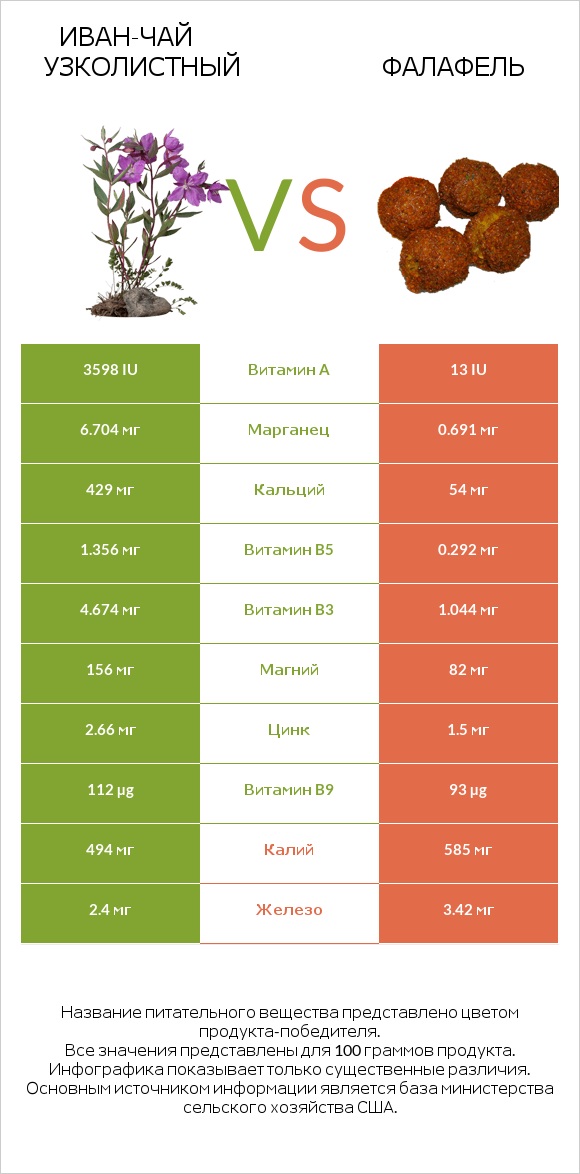 Иван-чай узколистный vs Фалафель infographic