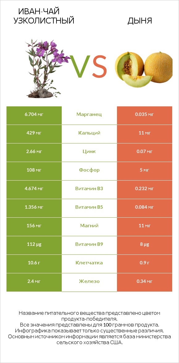 Иван-чай узколистный vs Дыня infographic
