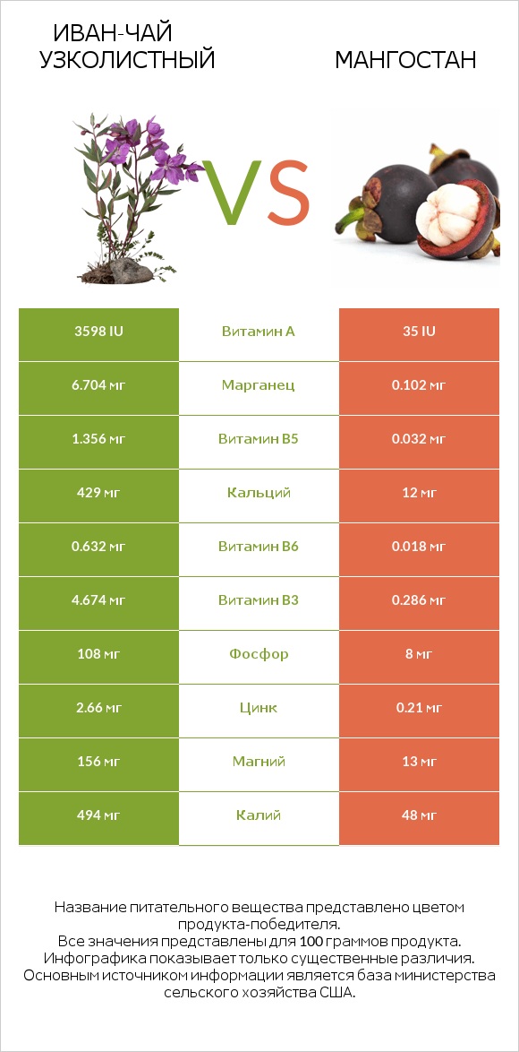 Иван-чай узколистный vs Мангостан infographic
