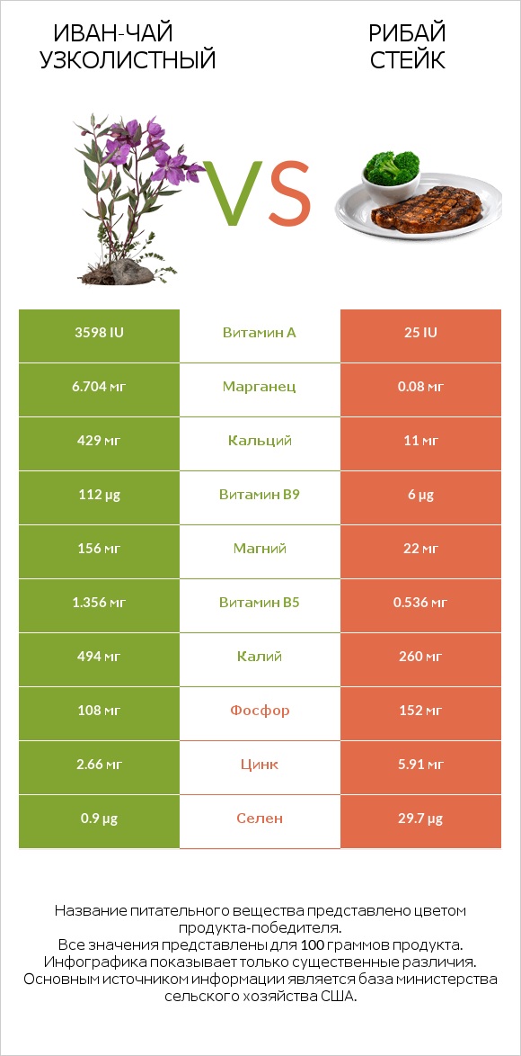 Иван-чай узколистный vs Рибай стейк infographic