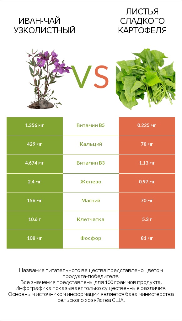 Иван-чай узколистный vs Листья сладкого картофеля infographic