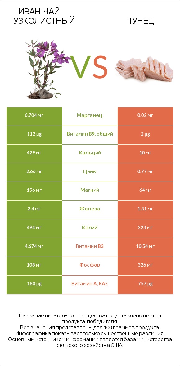 Иван-чай узколистный vs Тунец infographic