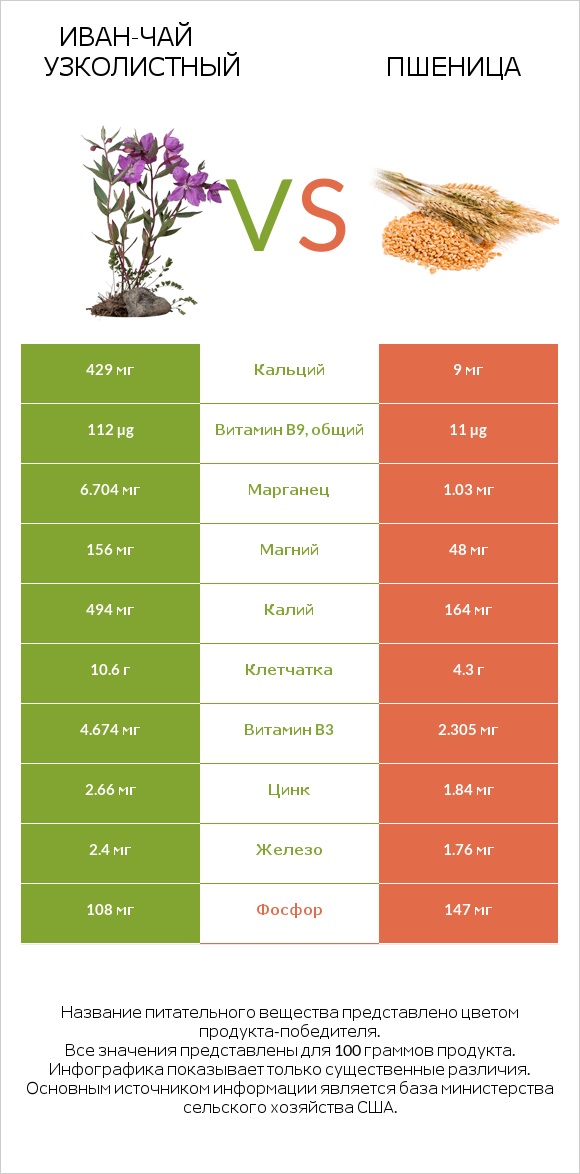 Иван-чай узколистный vs Пшеница infographic