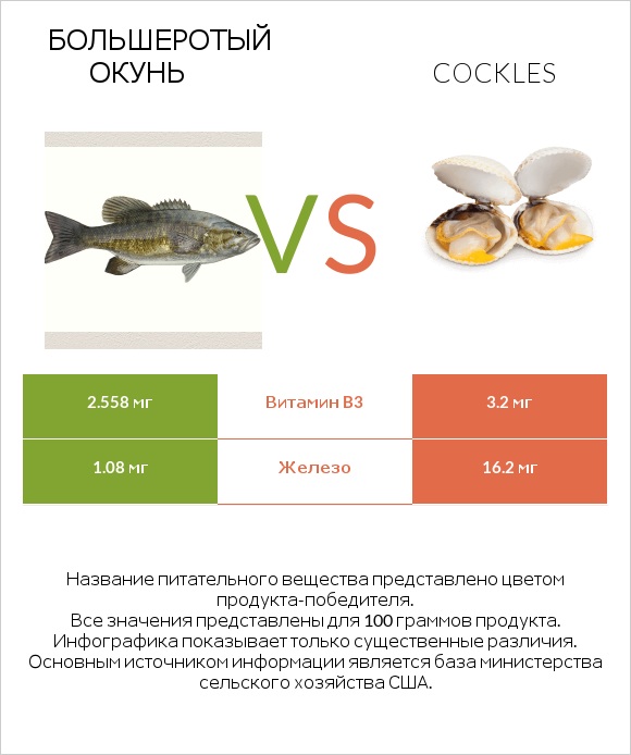 Большеротый окунь vs Cockles infographic