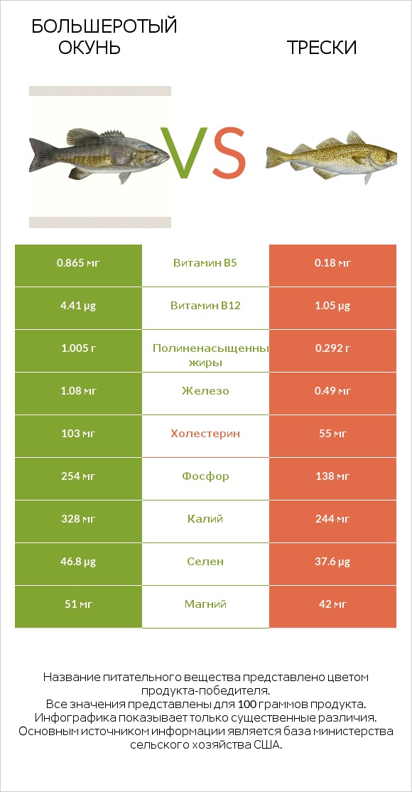 Большеротый окунь vs Трески infographic