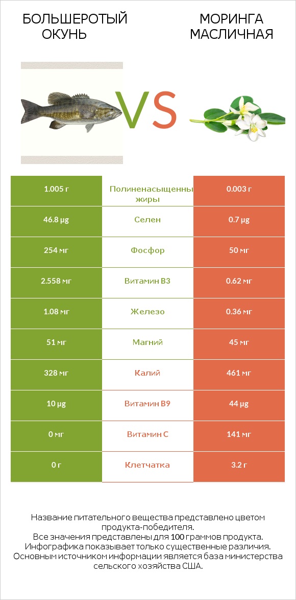 Большеротый окунь vs Моринга масличная infographic