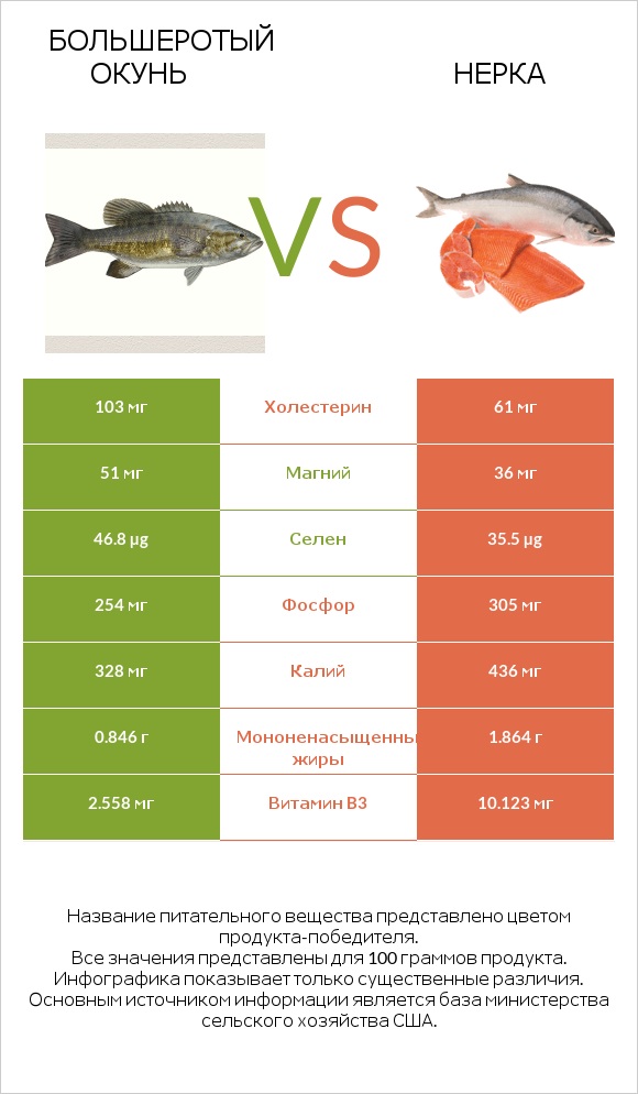 Большеротый окунь vs Нерка infographic