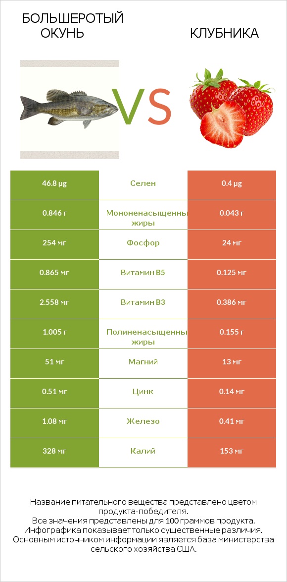 Большеротый окунь vs Клубника infographic