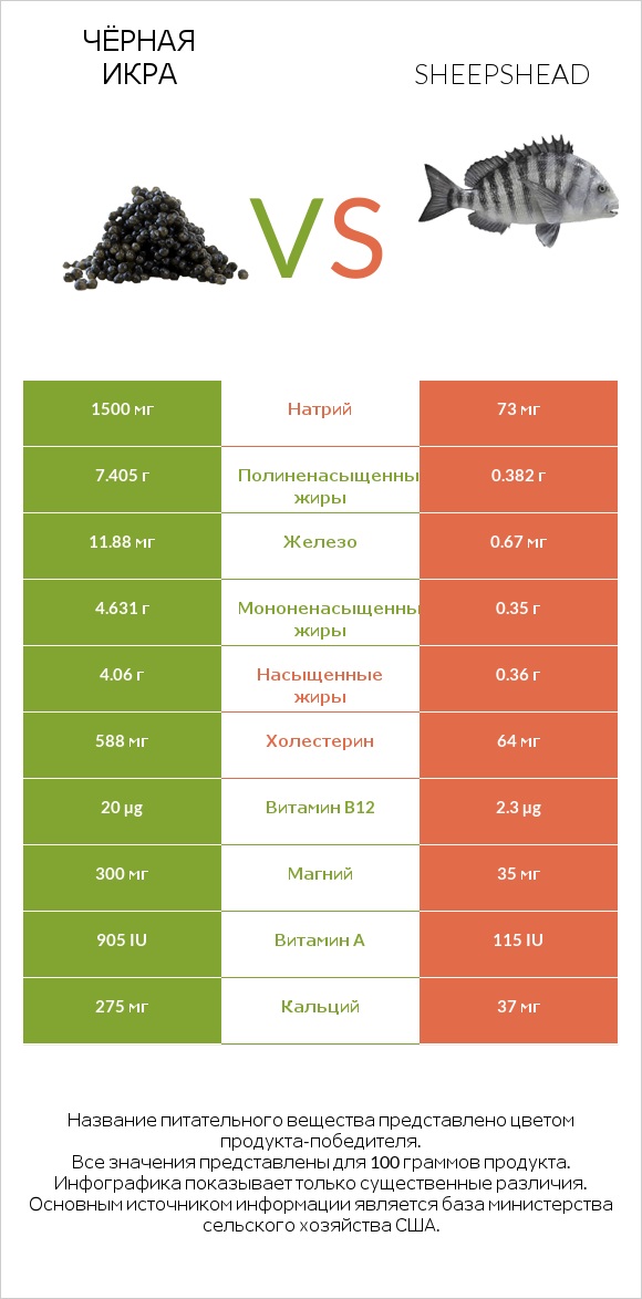 Чёрная икра vs Sheepshead infographic