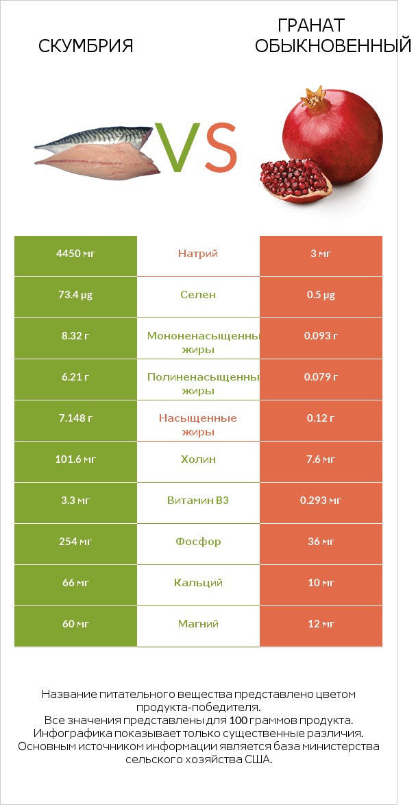 Скумбрия vs Гранат обыкновенный infographic