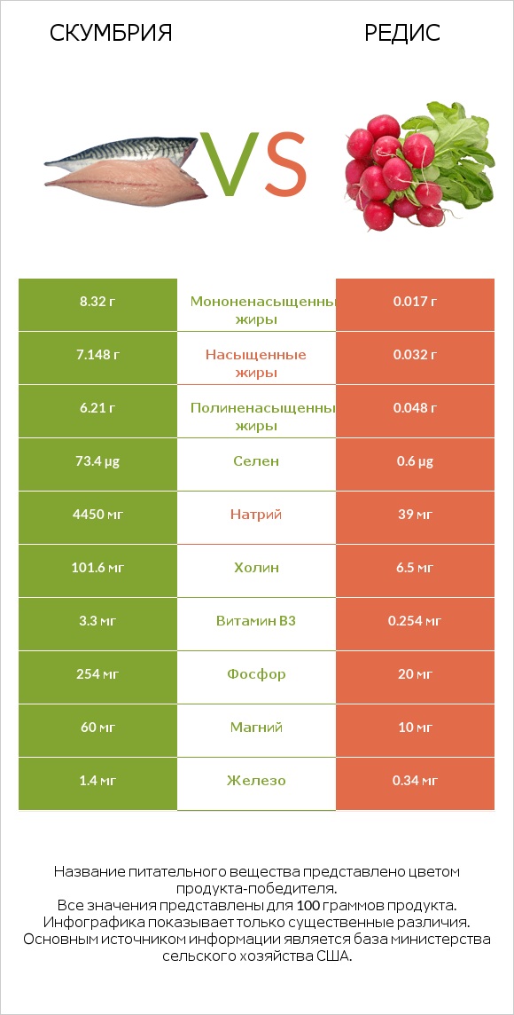 Скумбрия vs Редис infographic