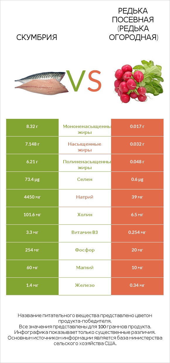 Скумбрия vs Редис infographic