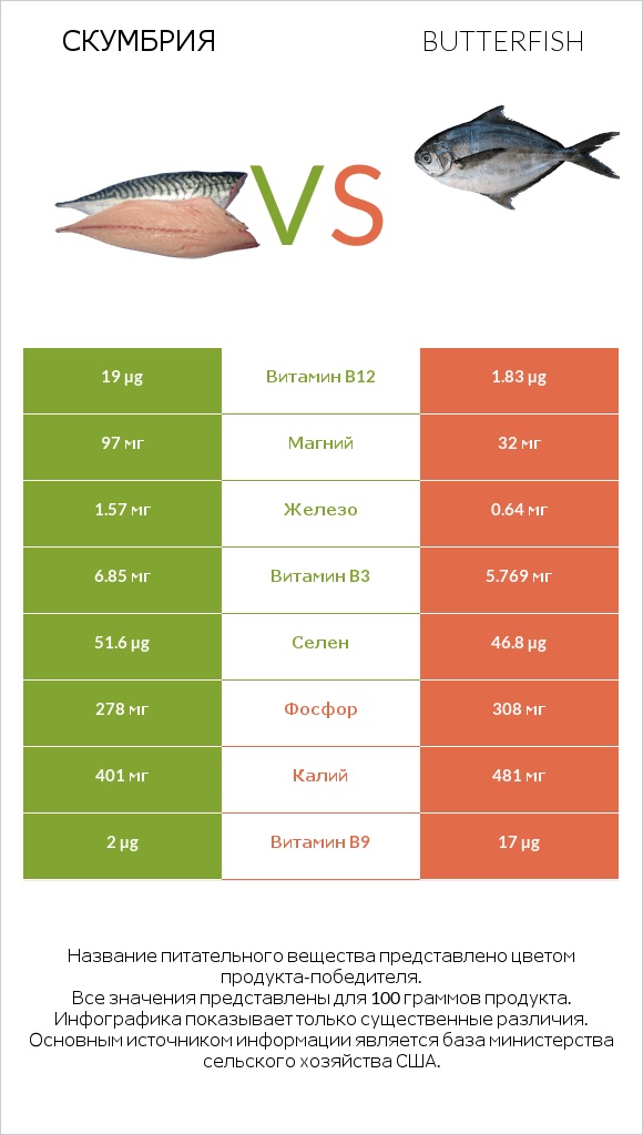 Скумбрия vs Butterfish infographic