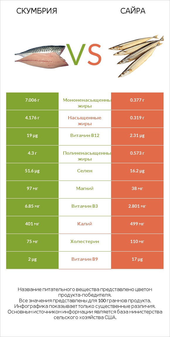 Скумбрия vs Сайра infographic